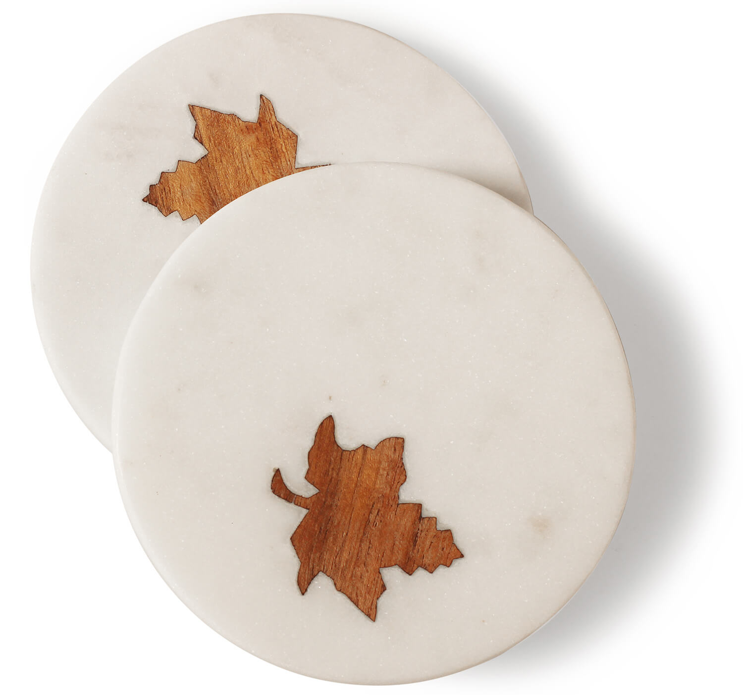 ArtistryBazaar Marble Coasters  Coasters for Dining Table Glass Coffee Mugs Wooden Leaf Design Coasters  Hot Pot Round Coaster Marble with Acacia Wood